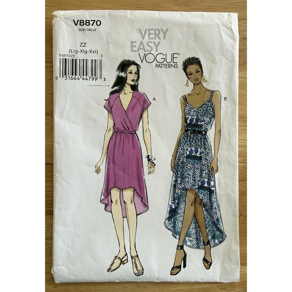 Vogue 8870 Pattern Very Easy Dress High Low Hem Blouson Bodice CUT To Size Large